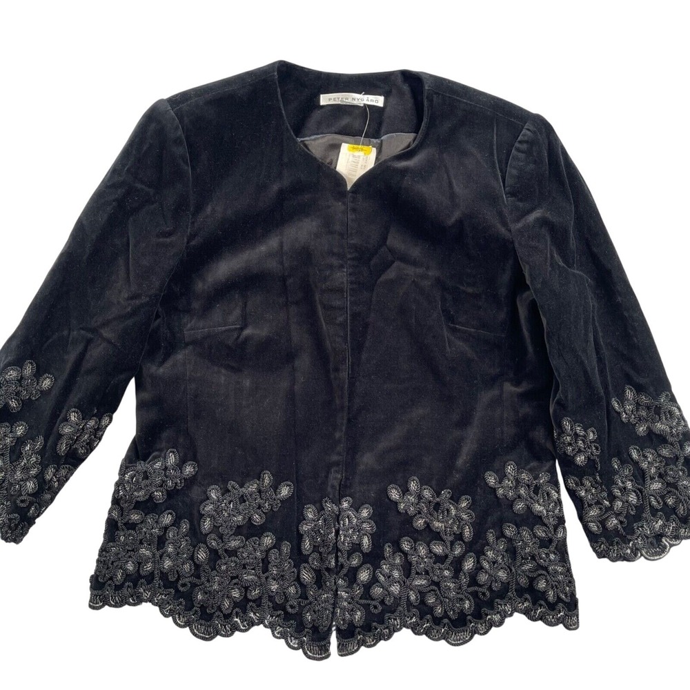 New Peter Nygard Jacket Blazer 8P Black Velvet Soutache Passamenterie Holiday